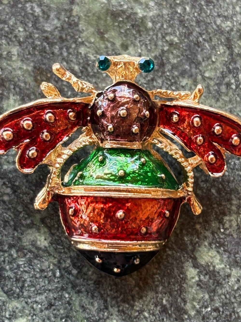 Winged Enamel Insect Blue Glass Eyes